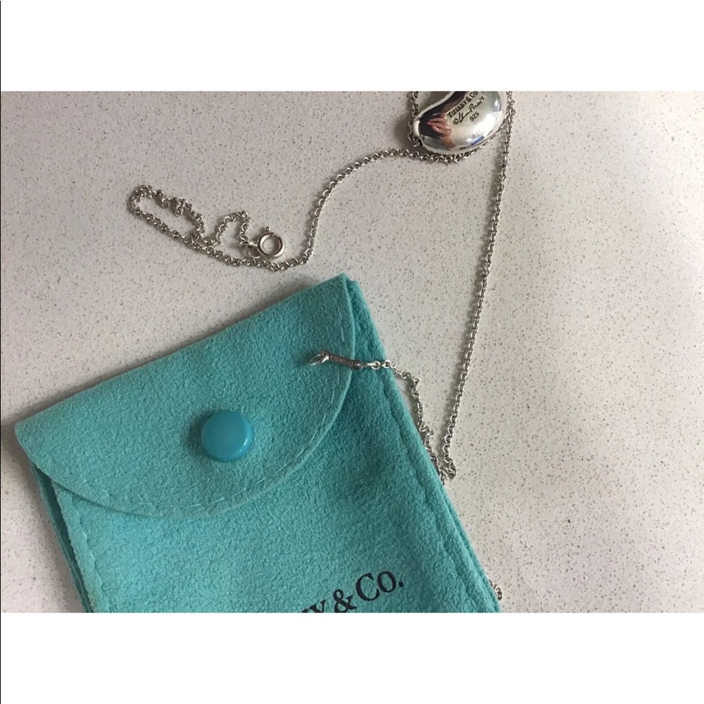 Tiffany & Co Silver Bean 20mm .75” Pendant necklace with Tiffany pouch Authentic